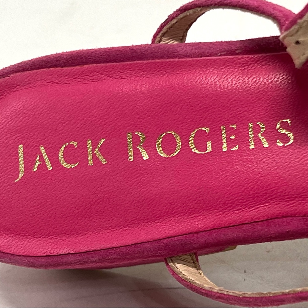 Jack Rogers Fuchsia Pink Suede Block Heel Floral T Strap Sandals Women’s 7.5 - Picture 13 of 14